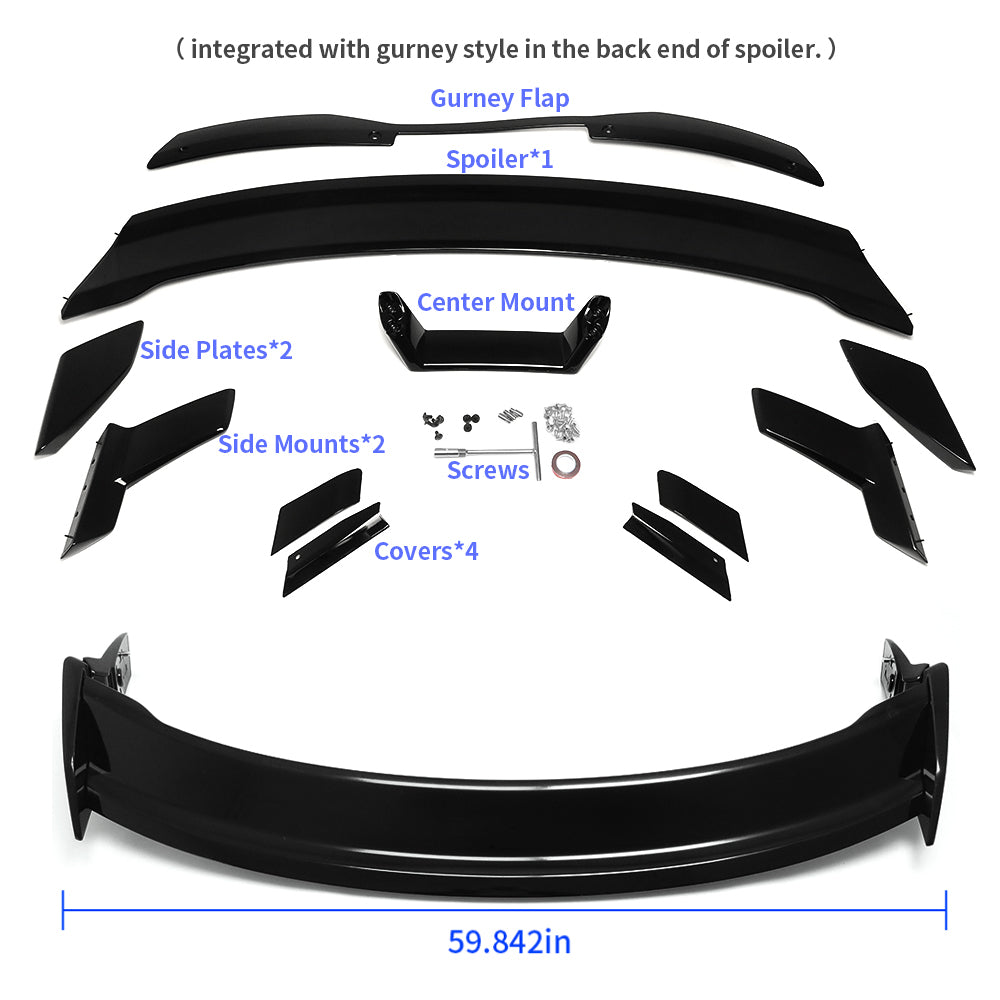 For Ford Mustang GT EcoBoost S550 Shelby GT350 2015-2023 V8 Rear Trunk Spoiler Splitter ABS