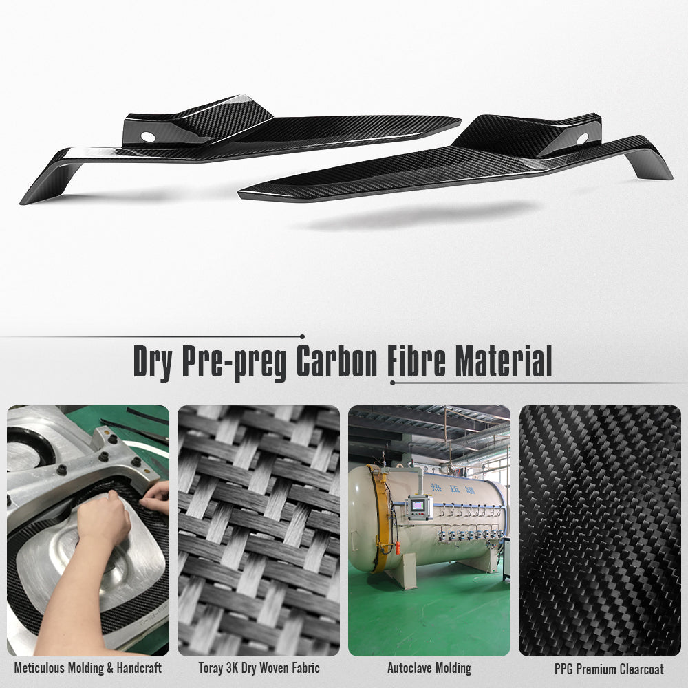 Dry Carbon Fiber Front Bumper Canard Splitters For Corvette C8 Z06 Z07 2023 2024 2025, Exterior Trim