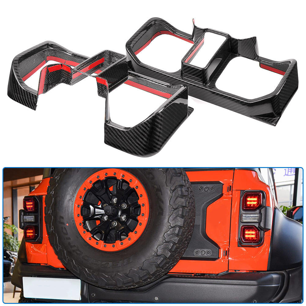 Dry Carbon Fiber Tail Light Lamp Cover Trim For Ford Bronco Raptor 2021-2025, Rear Brake Light Overlays