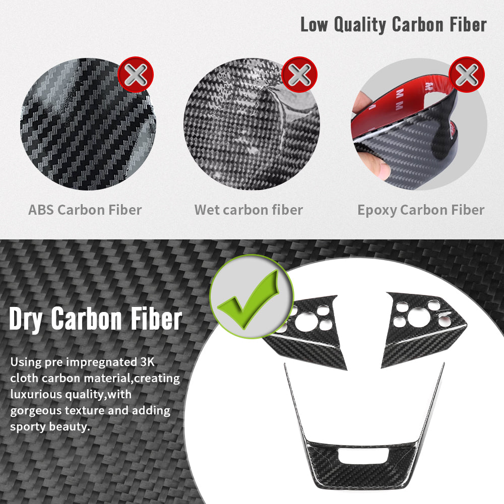Real Dry Carbon Fiber Steering Wheel Trim Cover 3PCS For Tesla Cybertruck 2024 2025