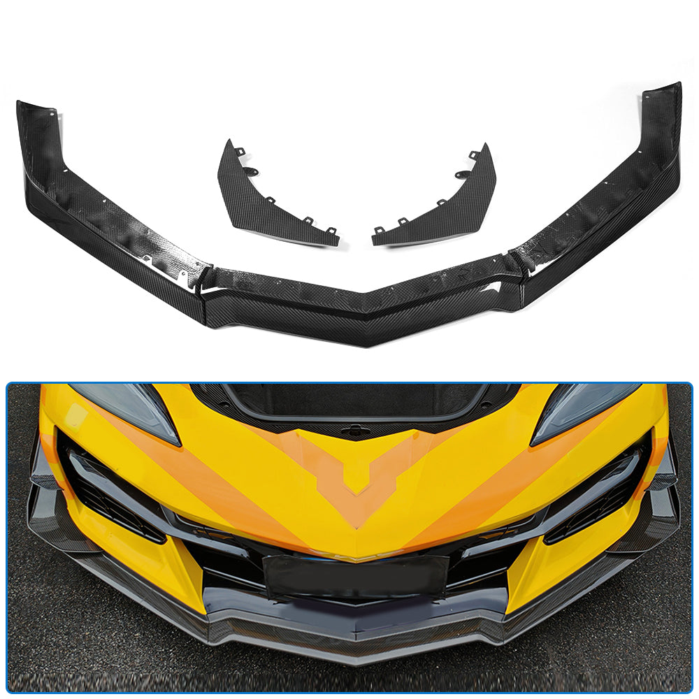 Dry Carbon Fiber Front Bumper Lip Spoiler For C8 Corvette Z06 E-Ray 2023 2024 2025, Replacement, Front Splitter Air Dam Chin Protector