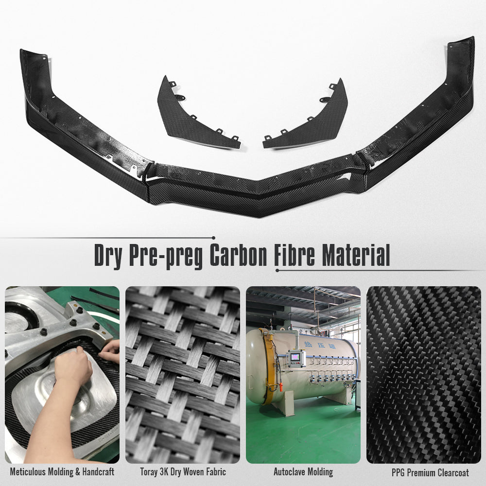 Dry Carbon Fiber Front Bumper Lip Spoiler For C8 Corvette Z06 E-Ray 2023 2024 2025, Replacement, Front Splitter Air Dam Chin Protector