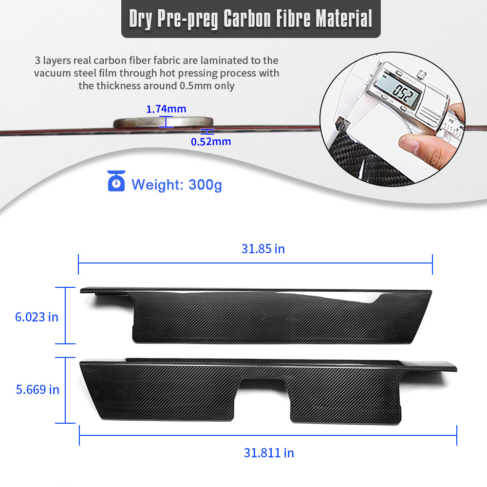 Dry Carbon Fiber Center Console Dashboard Panel Trim For Tesla Cybertruck 2024 2025, 2PCS Instrument Panel Moulding Decals