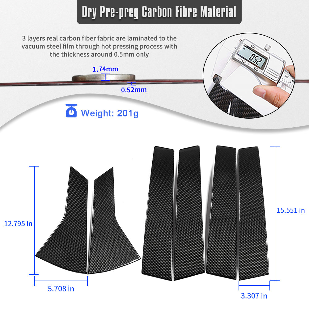 Dry Carbon Fiber Door Window B Pillar Post Trim For Acura Integra A-Spec Type S 2023 2024 2025, Side Window B Post Panels 6PCS