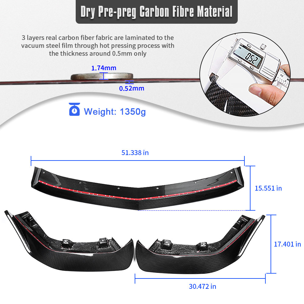 Real Dry Carbon Fiber Front Bumper Lip Spoiler For Acura Integra Type-S DE5 HRC 2023 2024 2025