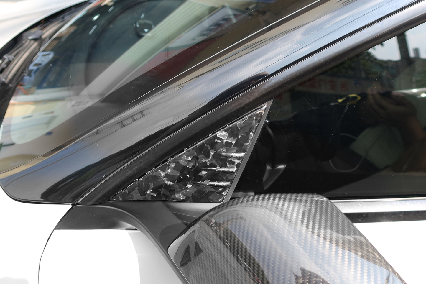 For Tesla Model 3 2019+ Front Window A Pillar Triangle Panel Cover Dry Carbon Fiber Exterior Accessories
