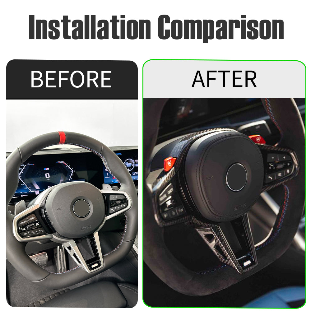 Dry Carbon Fiber Steering Wheel Cover Panel Trim For BMW 2 3 4 Series M3 M4 G20 G21 G22 G80 G81 2024 2025, Replaced Style