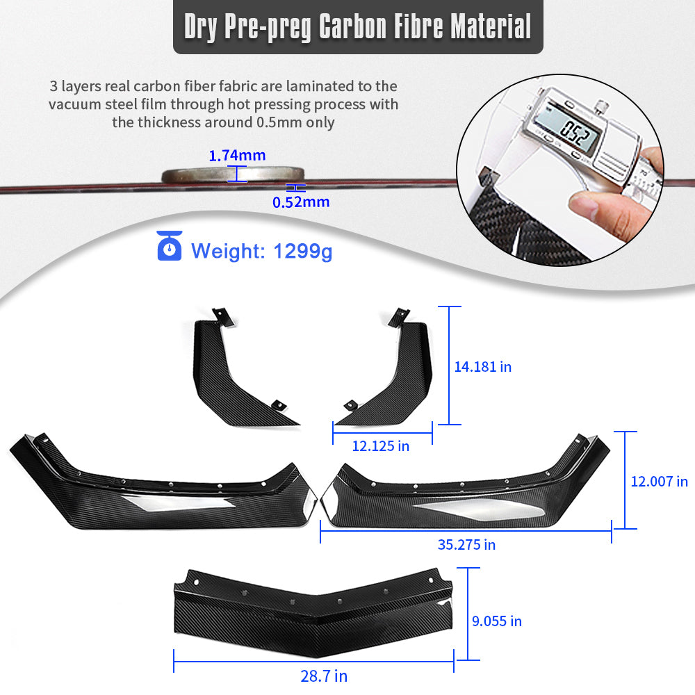 Carbon Fiber Z06 Style Front Splitters For Corvette C8 Stingray Coupe Convertible 2020-2025, Front Bumper Lip Spoiler 5PCS