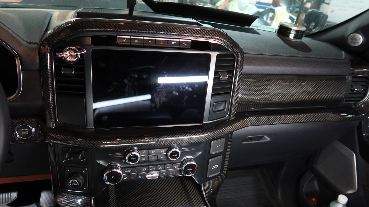 For Ford F-150 F150 F250 F350 Raptor Lariat Limited XLT 2021-2023 4Pcs set Dashboard Trim Cover Dry Carbon Fiber