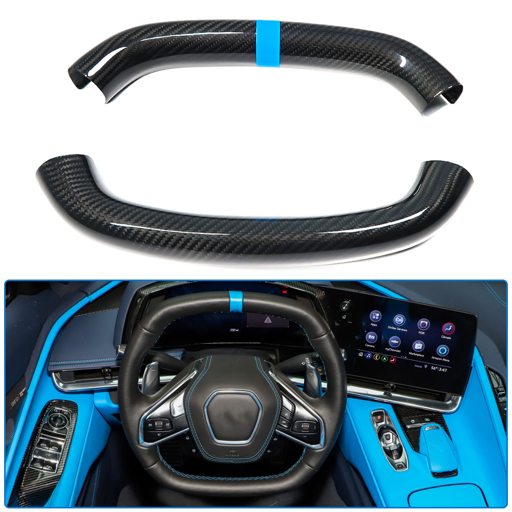 For Chevrolet Corvette C8 Stingray 3LT Z06 Z51 2020-2024 Steering Wheel Top Lower Cover With Red Position Line Dry Carbon Fiber