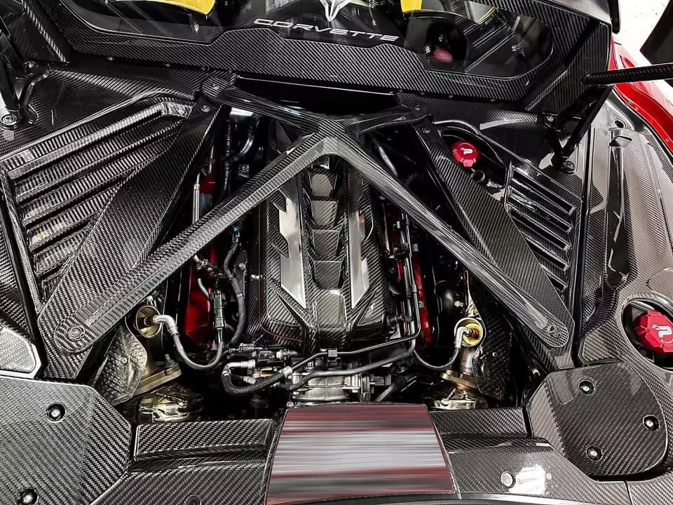 For Corvette C8 Coupe Z51 Z06 Stingray 2020-2023 Replacement Engine Hood Panel X-Brace X Strut Engine Bay Side Panel Appearance Dry Carbon Fiber Car Accessories
