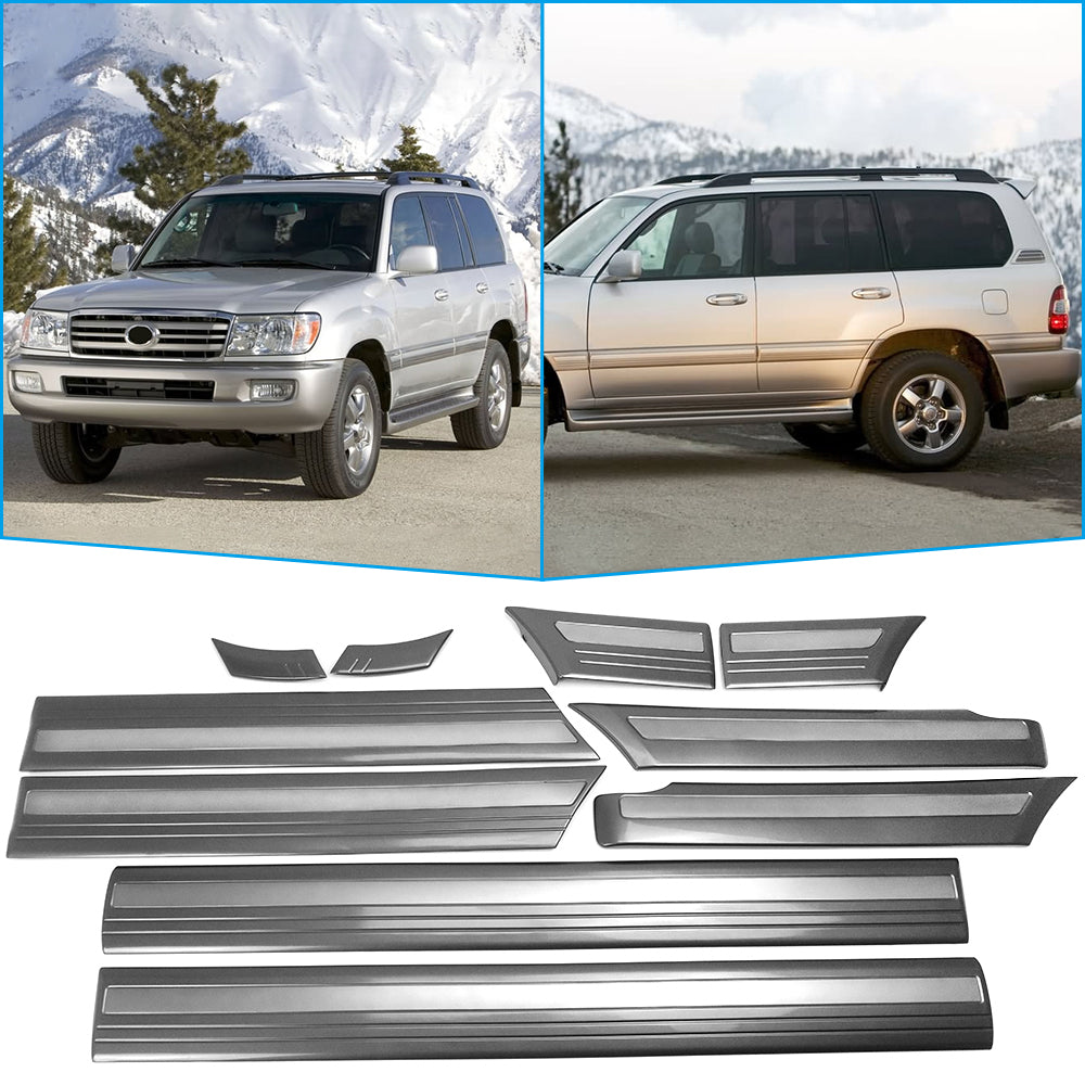 10PCS Car Door Side Molding Covers Trim For Land Cruiser LC100 J100 1998-2007, Chrome Trim