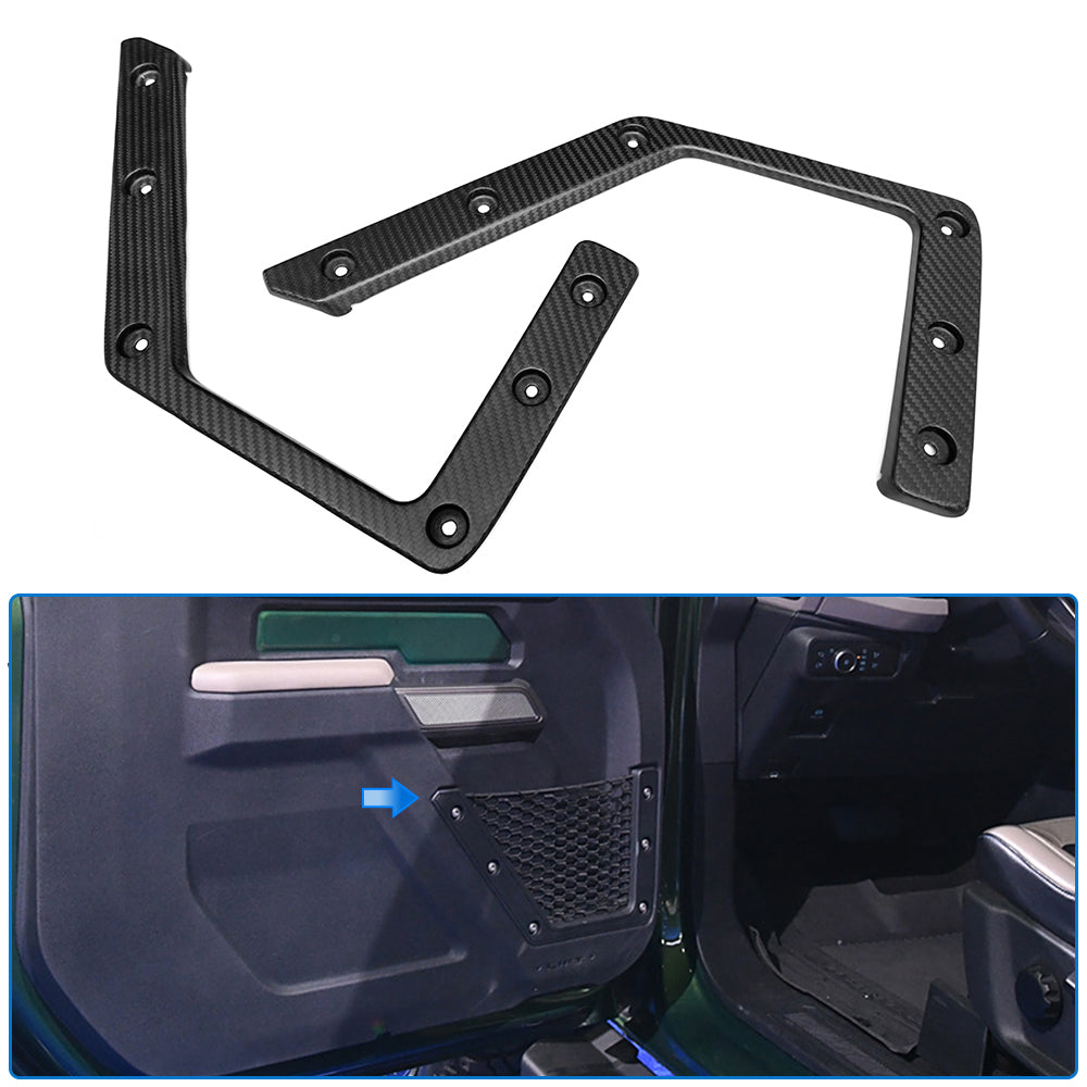 Genuine Carbon Fiber Front Door Storage Pocket Trim Frame For Ford Bronco Raptor Wildtrak Outer Banks 2021 2022 2023 2024 2025