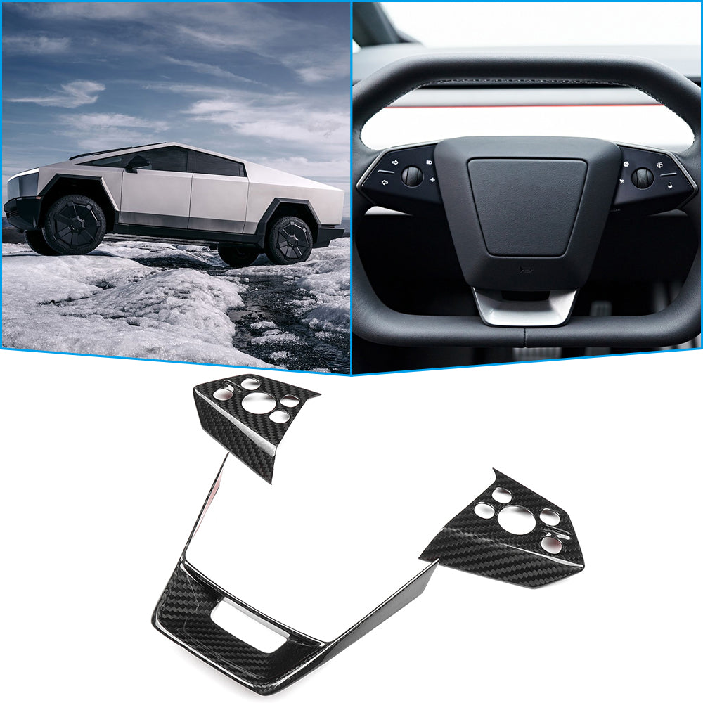 Real Dry Carbon Fiber Steering Wheel Trim Cover 3PCS For Tesla Cybertruck 2024 2025