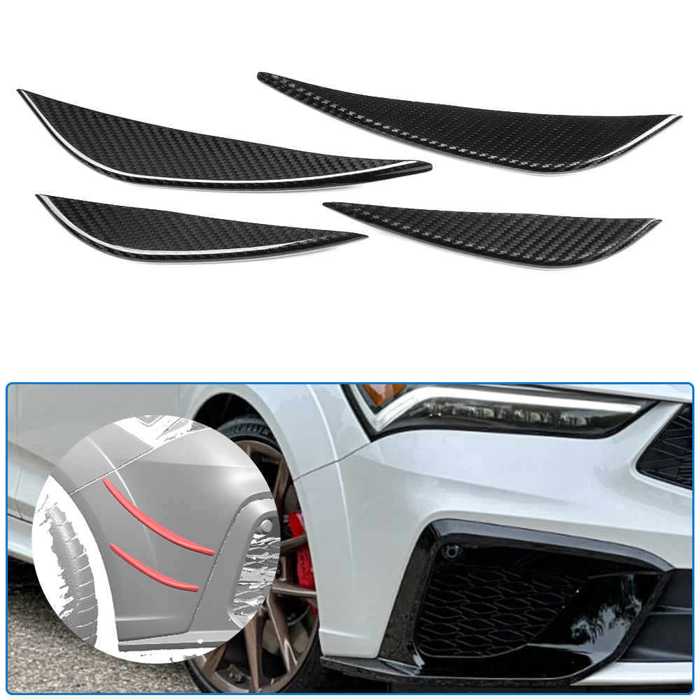 For Acura Integra DE4 DE5 2023 2024 2025 Front Bumper Side Canards Trim, Genuine Carbon Fiber, Body Diffuser Fins Decor