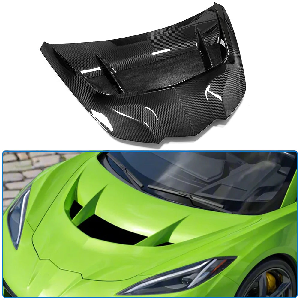 ZR1 Style Dry Carbon Fiber Front Engine Hood Cover For Corvette C8 Stingray Z06 ZR1 2020-2025, Replacement