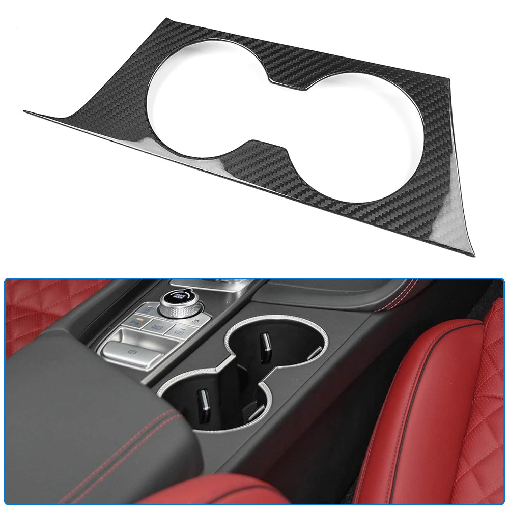 Real Carbon Fiber Center Control Water Cup Holder Frame Trim For Genesis G70 Prestige IK Sport Advanced 2017 - 2025