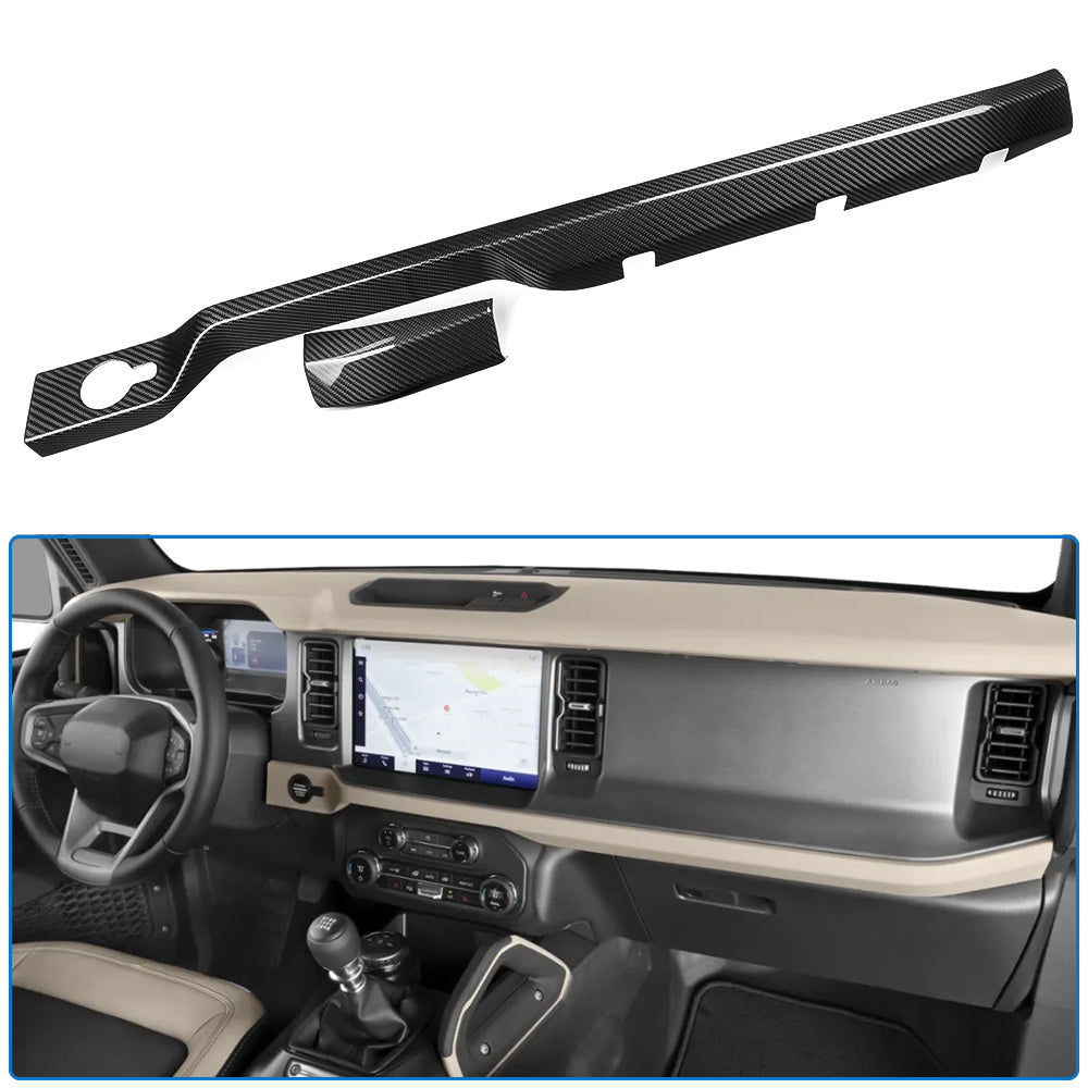 Real Dry Carbon Fiber Console Dashboard Panel Trims For Ford Bronco Badlands Wildtrak Outer Banks Heritage Edition 2021-2025