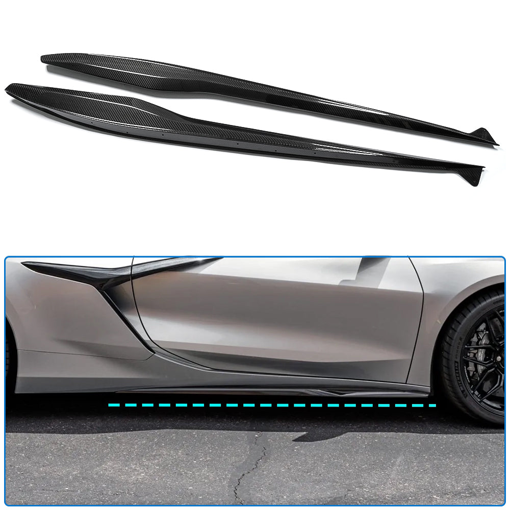 Dry Carbon Fiber Side Skirts For Chevrolet Corvette C8 Z06 2023 2024 2025, Car Rocker Panels, Replacement