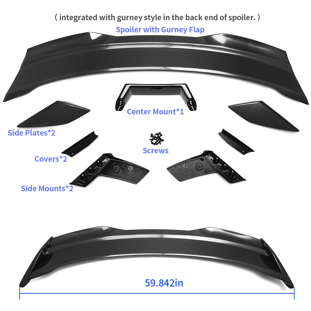 For2024 2025 Mustang S650 GT Dark horse Ecoboost Rear Spoiler HP Spoiler with Gurney Flap Real Carbon Fiber