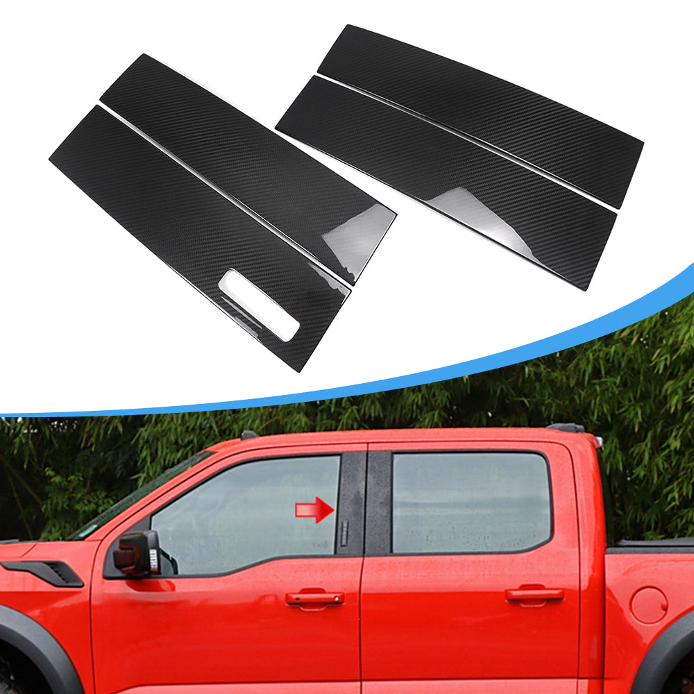 Genuine Carbon Fiber Exterior Window B Pillar Panel Trim For Ford F150 Raptor Limited Lariat XLT 2021 2022 2023 2024 2025