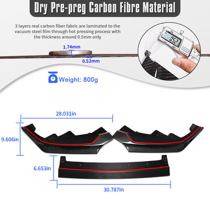 Dry Carbon Fiber Front Lip for Toyota GR Yaris Hatchback 2025 2026, Exterior Trim, 3PCS Air Dam Lower Chin Spoiler