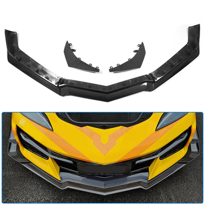 Dry Carbon Fiber Front Bumper Lip Spoiler For C8 Corvette Z06 E-Ray 2023 2024 2025, Replacement, Front Splitter Air Dam Chin Protector