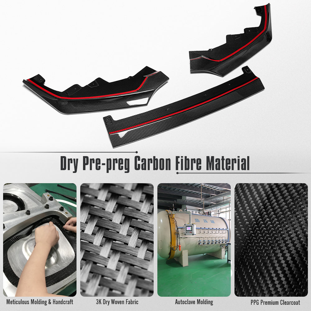 Dry Carbon Fiber Front Lip for Toyota GR Yaris Hatchback 2025 2026, Exterior Trim, 3PCS Air Dam Lower Chin Spoiler