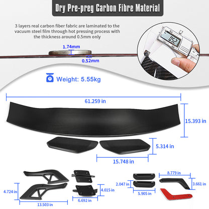 Dry Carbon Fiber Add-on Style Tailgate Spoiler for Ford Mustang S550 S650 Dark Horse GT 2015-Up Rear Trunk Spoiler