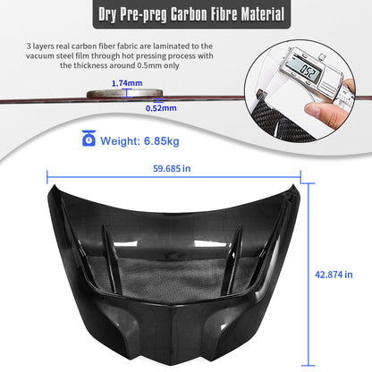 ZR1 Style Dry Carbon Fiber Front Engine Hood Cover For Corvette C8 Stingray Z06 ZR1 2020-2025, Replacement