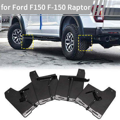 For Ford F-150 Raptor Mud Flaps 2021 2022 2023 2024 2025, ABS Plastic Mud Guards, 4PCS Front Rear Splash Guards