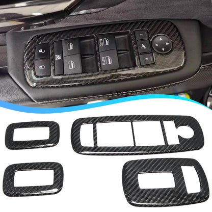 Real Carbon Fiber Window Lift Switch Button Panel Cover Accessories For Dodge Ram 1500 TRX Limited Laramie Rebel 2019-2023