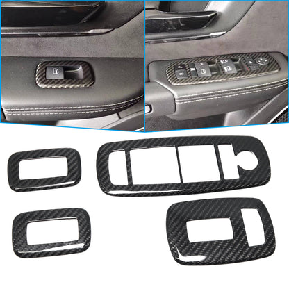 Real Carbon Fiber Window Lift Switch Button Panel Cover Accessories For Dodge Ram 1500 TRX Limited Laramie Rebel 2019-2023