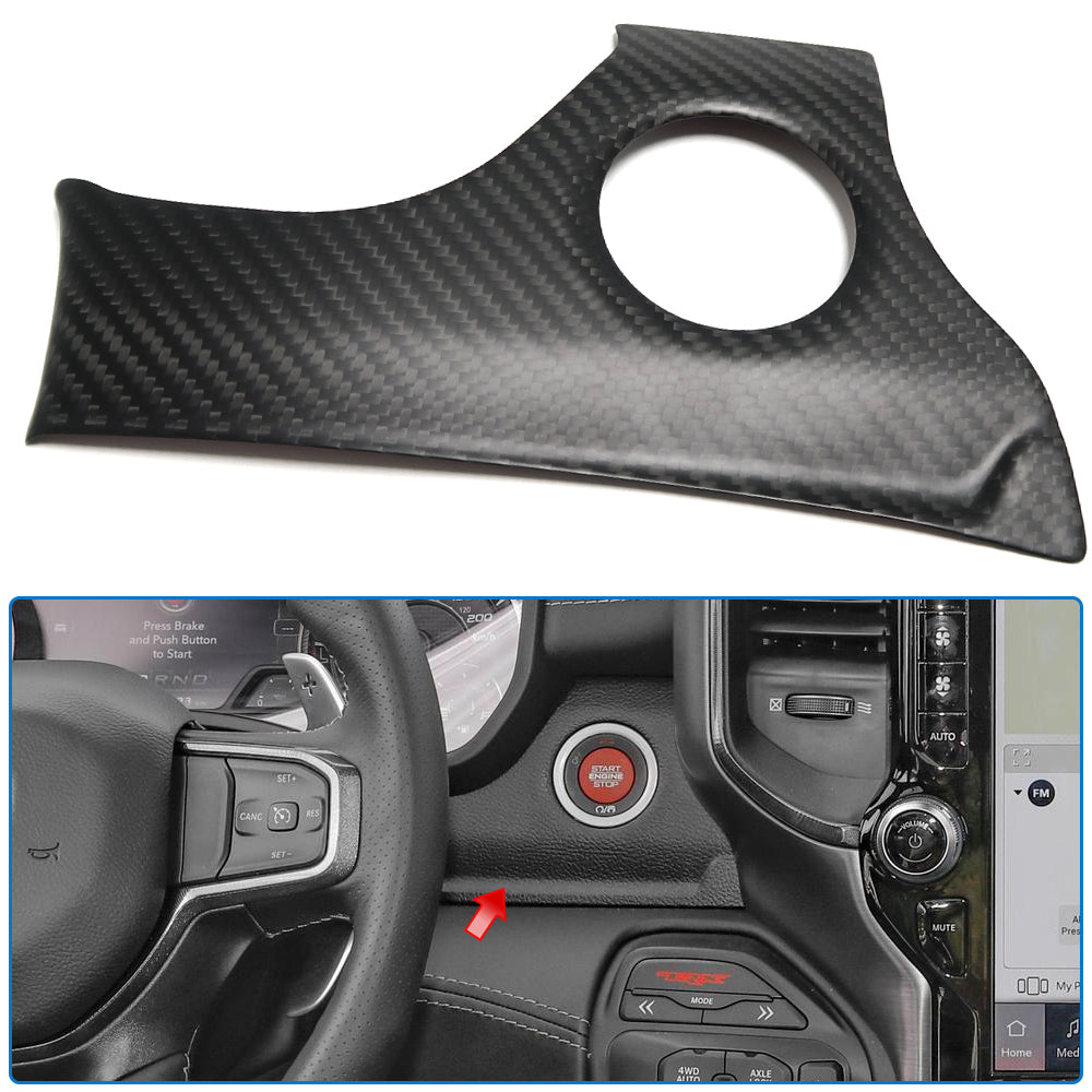 Real Carbon Fiber Start Button Trim Cover For Dodge Ram 1500 TRX Limited Laramie Rebel 2019-2023