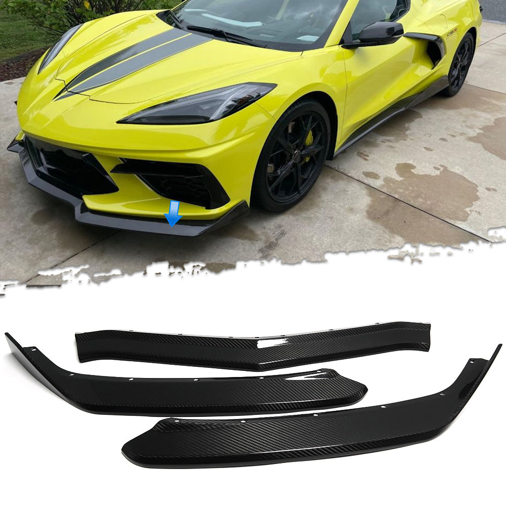 For Chevrolet Corvette C8 Coupe Convertible Z51 Z06 2020-2024 Front Bumper Lip Spoiler Cover Trim Exterior Real Dry Carbon Fiber