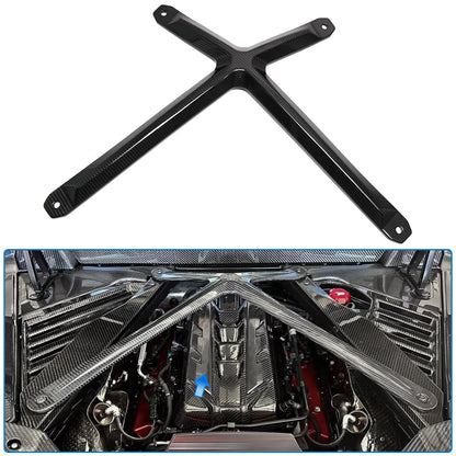 Real Carbon Fiber Engine Strut Tower Brace Bar For Corvette C8 Stingray Coupe HTC Z51 E-Ray 2020-2025, Engine Hood X Brace