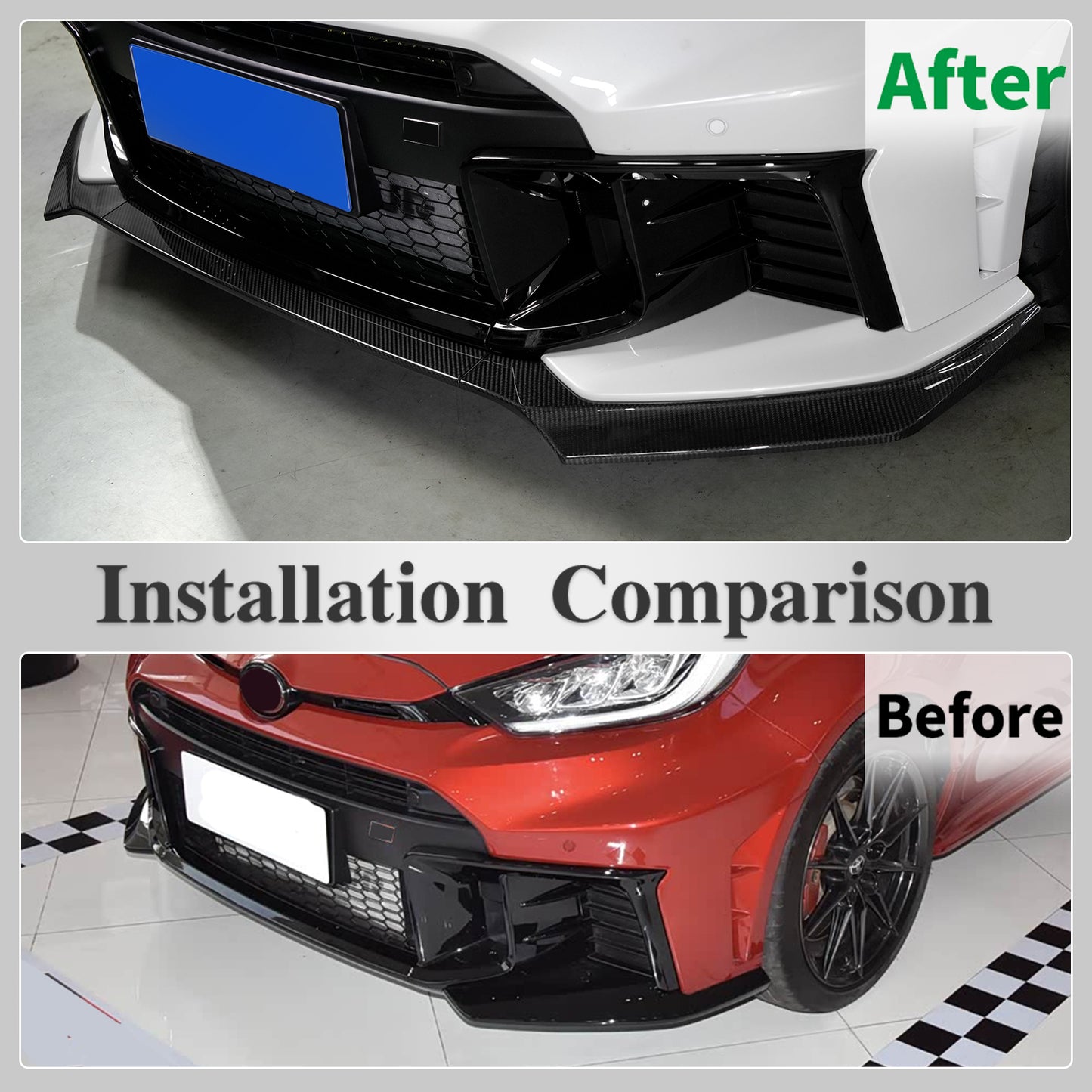 Dry Carbon Fiber Front Lip for Toyota GR Yaris Hatchback 2025 2026, Exterior Trim, 3PCS Air Dam Lower Chin Spoiler