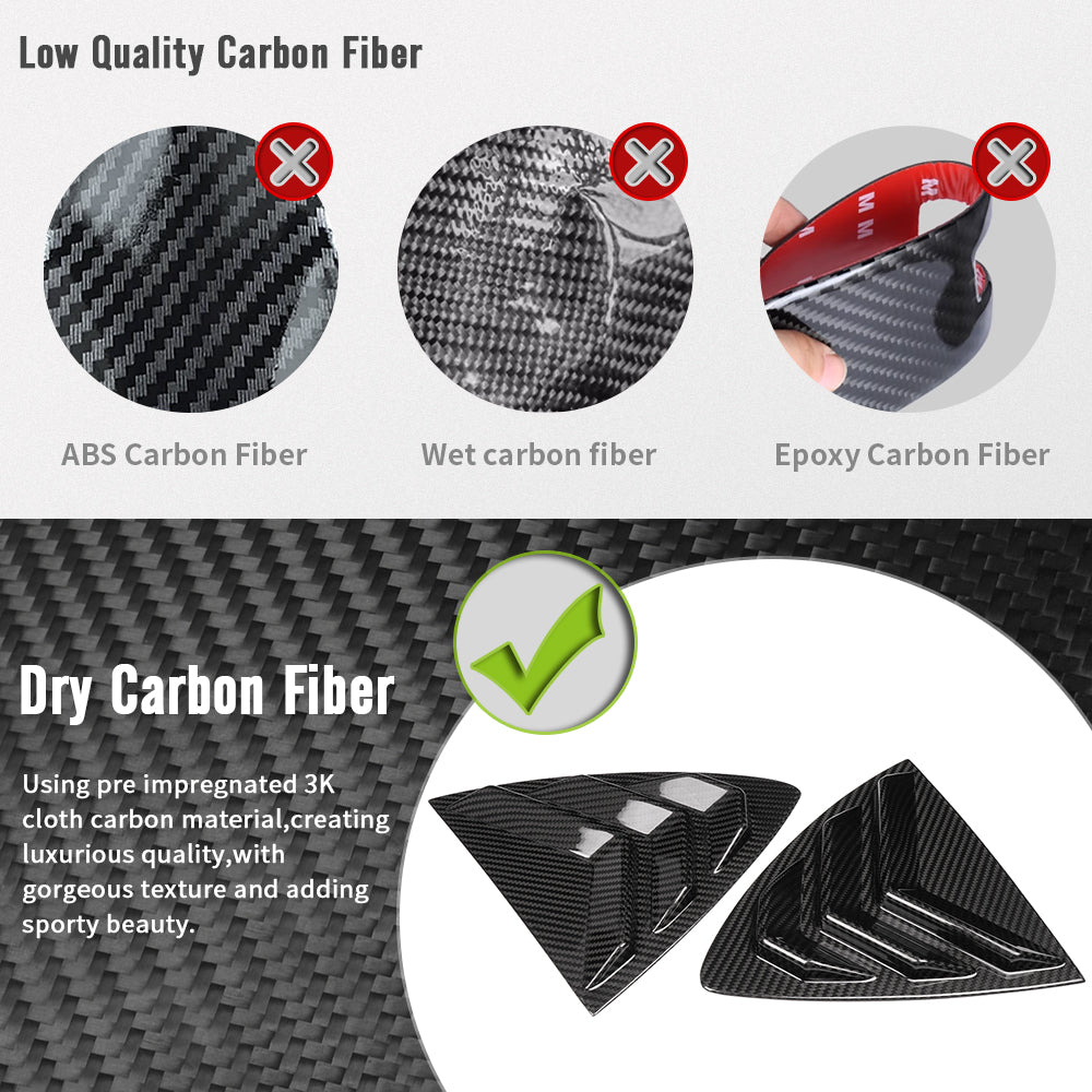 Rear Side Window Louvers Cover Trim For Genesis G70 Prestige IK Sport Advanced 2017 - 2025, Prepreg Dry Carbon Fiber