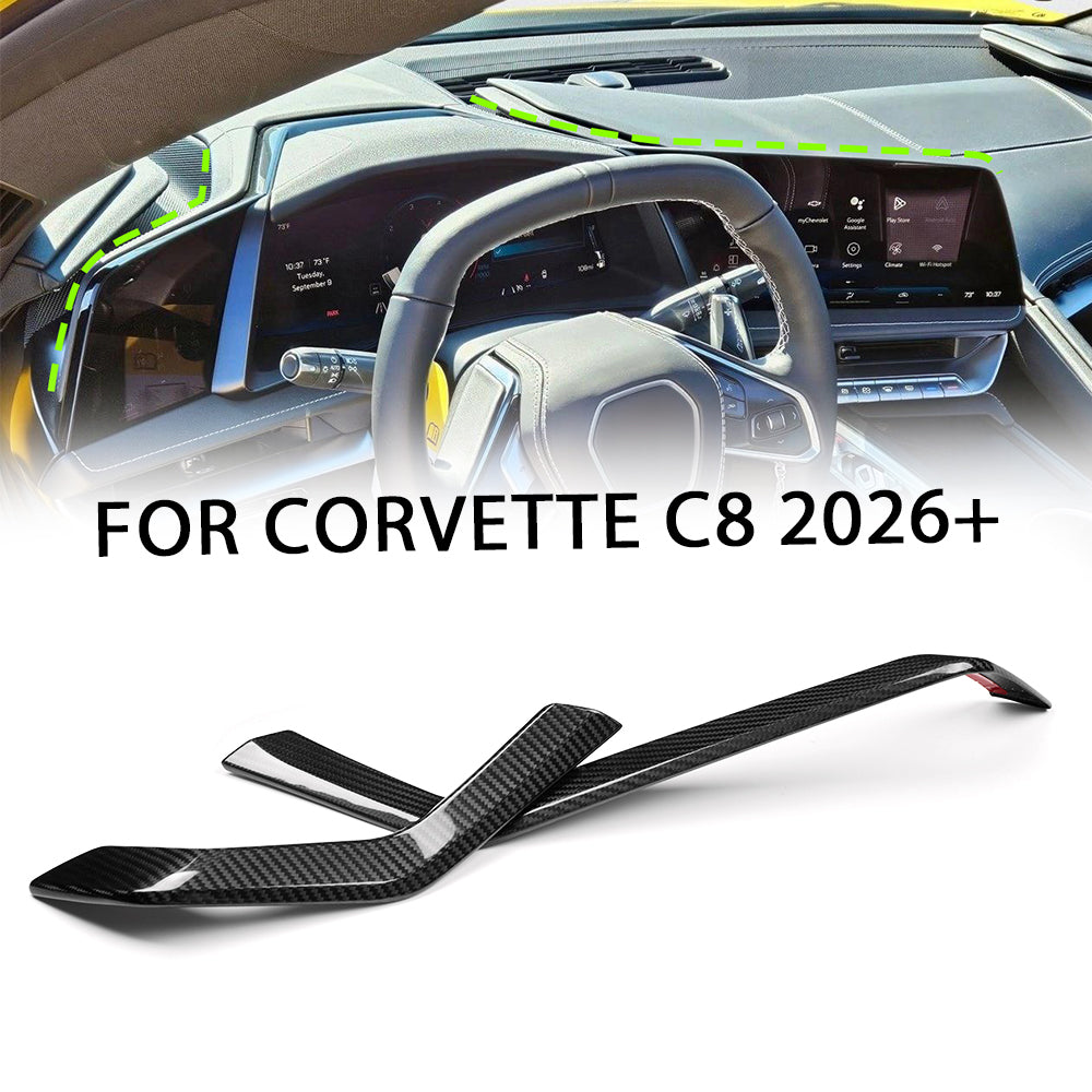 Dry Carbon Fiber Dashboard HUD Surround Panel Trim For Corvette C8 ZR1 Z06 Stingray Convertible Coupe 2026+ 2PCS Speedometer Back Bezel
