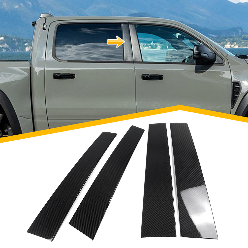 Real Carbon Fiber B Pillar Panel Cover For RAM TRX 1500 Rebel Laramie Longhorn Tradesman Limited 2019-2024