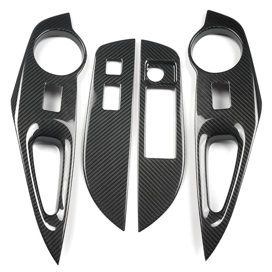 Dry Carbon Fiber 4PCS Window Lift Switch Panel Cover Trim For Toyota GR Corolla GZEA14 2023 2024 2025 2026