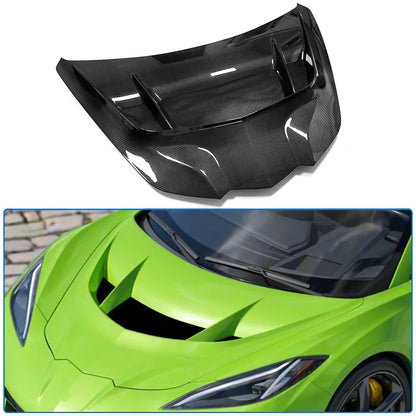 ZR1 Style Dry Carbon Fiber Front Engine Hood Cover For Corvette C8 Stingray Z06 ZR1 2020-2025, Replacement