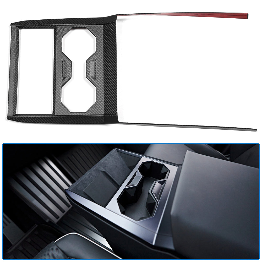 For 2024 2025 Tesla Cybertruck Dry Carbon Fiber Center Console Cupholder Cover Frame Trim