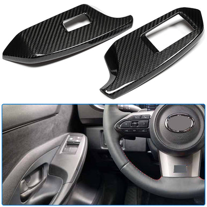 Dry Carbon Fiber Window Lift Switch Button Cover Trim For Toyota GR Yaris RS RZ Morizo 2025 2026, Inner Door Window Decor
